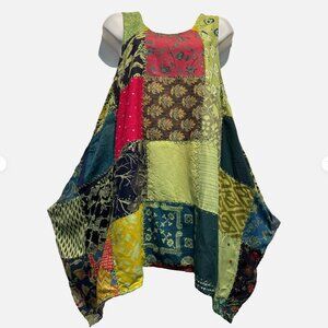 Nwt FUNKY STUFF hippy gypsy patch rayon hanky tank zig-zag TOP TUNIC L